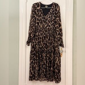 Taylor Brown Leopard Long Sleeve Dress